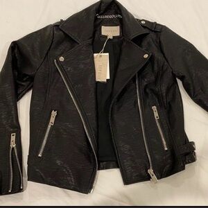 Moon River Black FAUX Leather Jacket with Silver Details